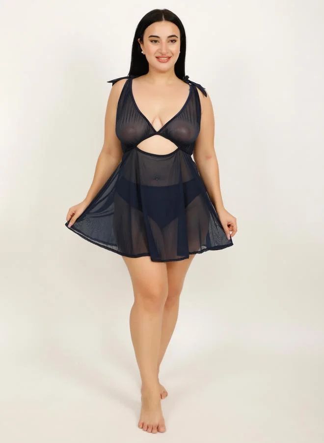 Take Two Plus Size Navy Cut-Out Detail Sheer Babydoll By Hill Islands